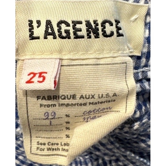 L'AGENCE Mandy Skinny Gingham Pants Women's Size 25 Sailor Blue White Retro - Picture 7 of 10